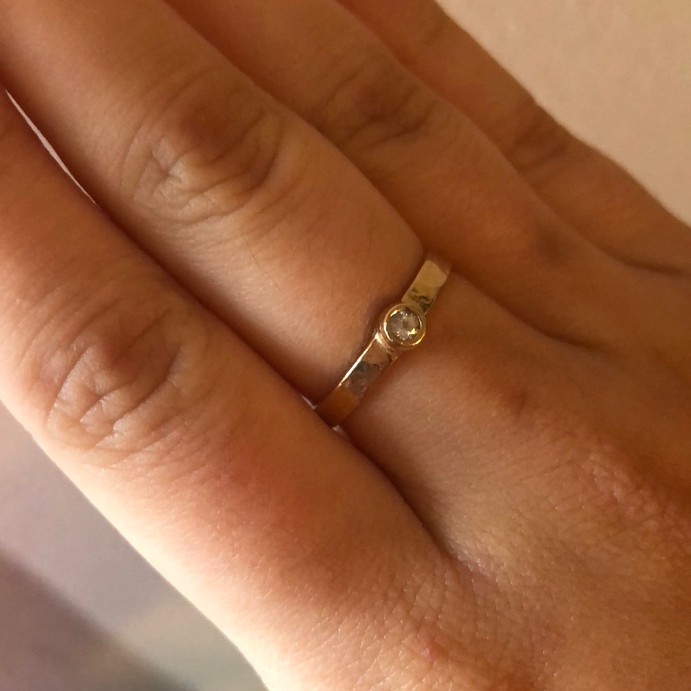 James Avery Gold Hammered Ring White Sapphire